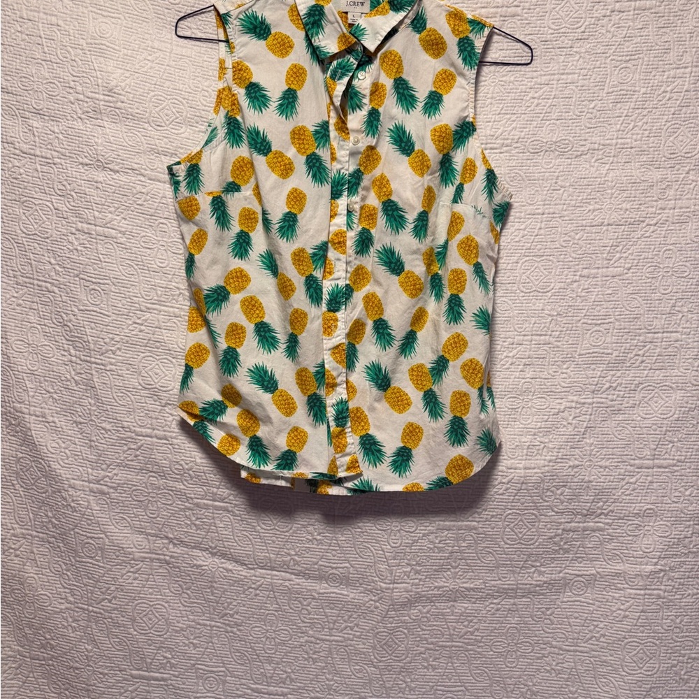 J. Crew Yellow and Green Pineapple Print Blouse